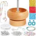 Tilhumt Bead Spinner for Jewelry Making, Effortless Rotating Wooden Bracelet Spinner with 50 Letter Beads, 3000 Seed Beads, 2 Big Eye Beading Needles for Making Seed Clay Beads Waist, Bracelets