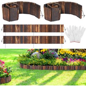 Suzile 4 Pcs Wooden Garden Edging Border 4 x 30 Inch Wood Landscape Edging with Gloves 10ft Flexible Bed Grass Weed Barrier for Decorative Lawn Yard Patio Driveway Pathway Tree Fences