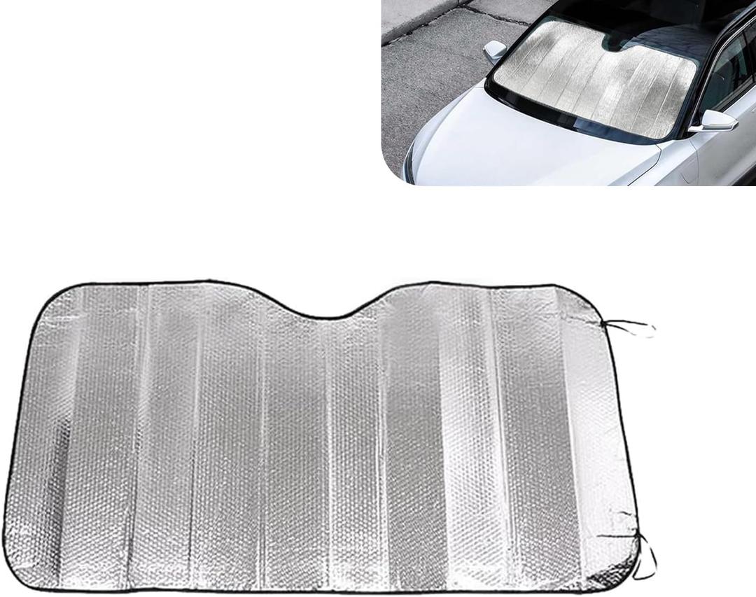 Car Windshield Sunshade, Keep Car Cool Heat-insulating Cover, Foldable Portable Interior Anti-aging Protection Sun Cover, for Most Cars Summer Accessories (Silver #55.1" x 27.5 ")