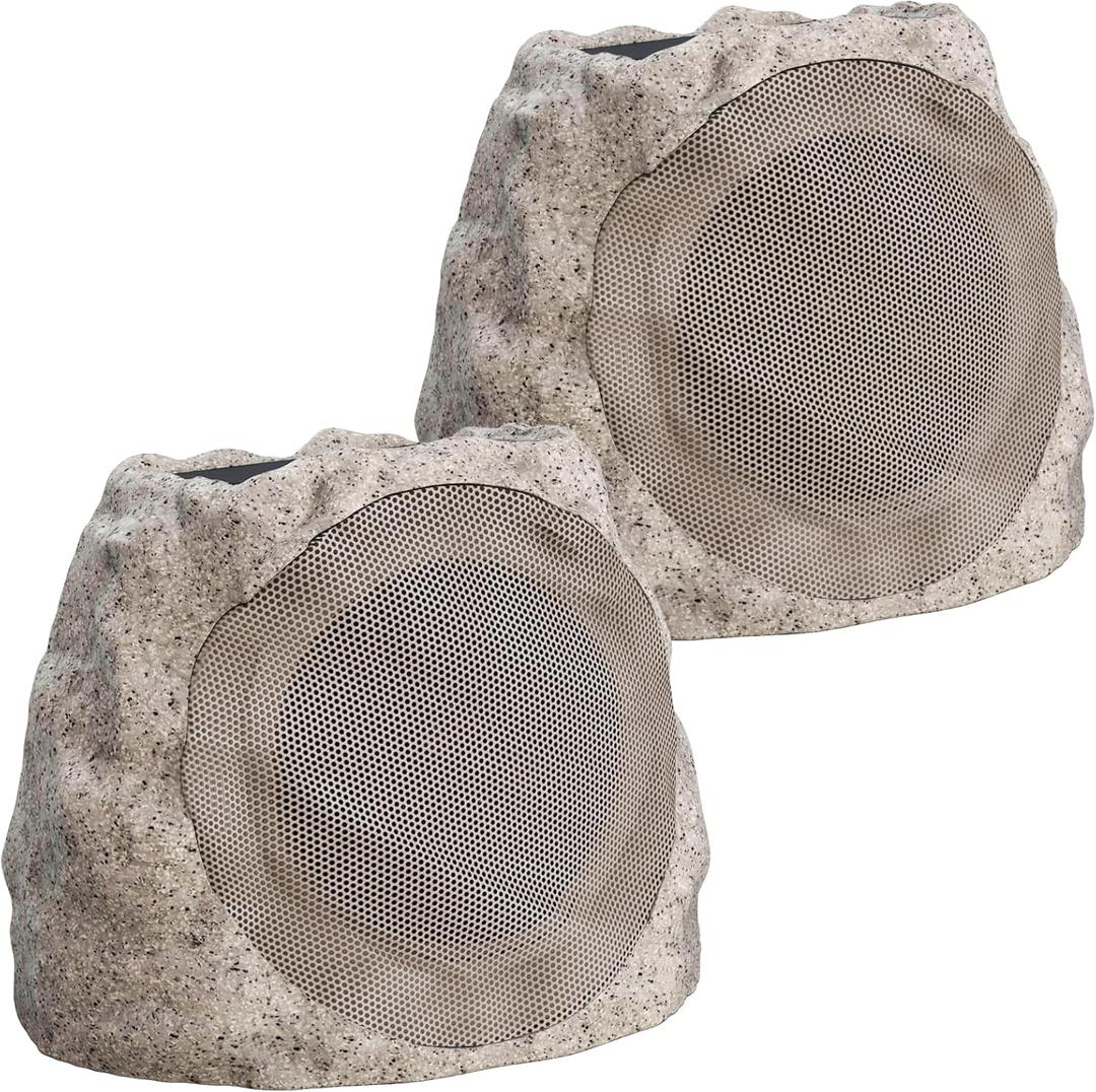 Outdoor Speakers With Lights Show Bluetooth Speakers Waterproof Patio TWS Connection Outdoor Bluetooth Speakers Wireless Solar Powered and Rechargeable Rock Speakers for Patio Pool 2Packs(Stone)