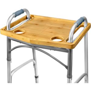 Medical king Walker Tray Table with Cup Holder Mobility Table Tray for Folding Walkers Foldable, Portable Multipurpose Bamboo Tray for Eating, Crafts, Laptops Medical Equipment Accessories - 21x16"