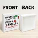 2 x What's That Stench Sign, Christmas Bathroom Wooden Box Sign, Farmhouse Home Decor, Bathroom Christmas Decor for Shelf, Funny Toilet Signs, Farmhouse Rustic Tiered Tray Decorations