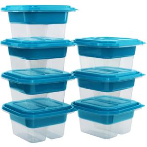 GoodCook EveryWare Food Storage Containers with Lids BPA-Free Plastic Lunch Cube Set Perfect for Food Prep & Meal Packing 2-Compartment Leak-Resistant Design Keeps Foods Fresh, 7-Pack, Blue