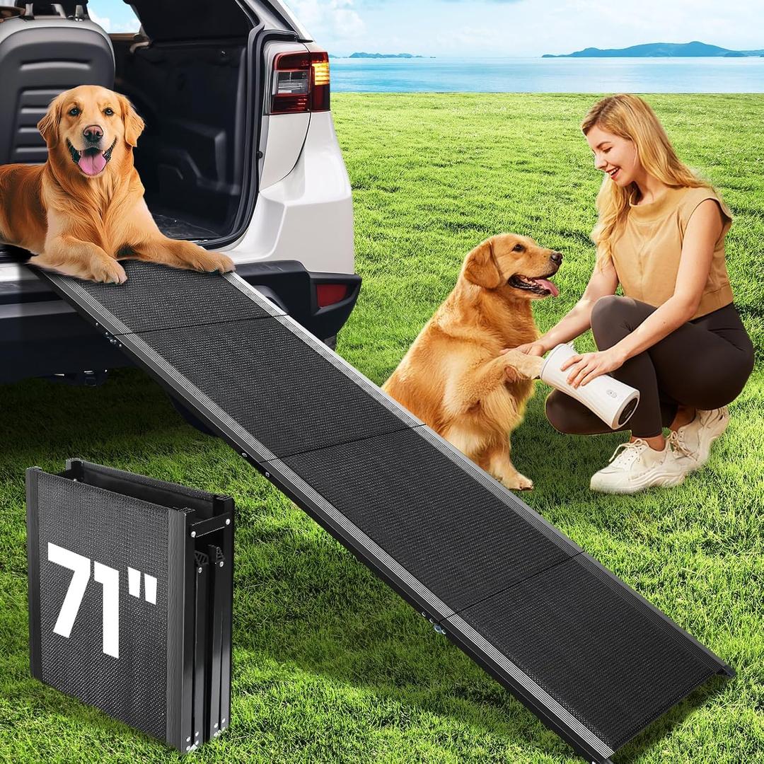 Dog Ramp for Car, 71''x 17'' Pet Ramp for Large Dogs with Anti-Slip Surface, Extra Long Dog Ramps Up to 250LBS for Truck SUV Van Stairs, Folding Car Ramp for Dogs to Get on Bed Couch