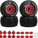 2.8" RC Tires with 12mm/14mm Hex Adapter 1/10 Scale RC Truck Tires RC Wheels and Tires Set for Traxxas Arrma Rustler Stampede 4PCS (Red) - Not Glued