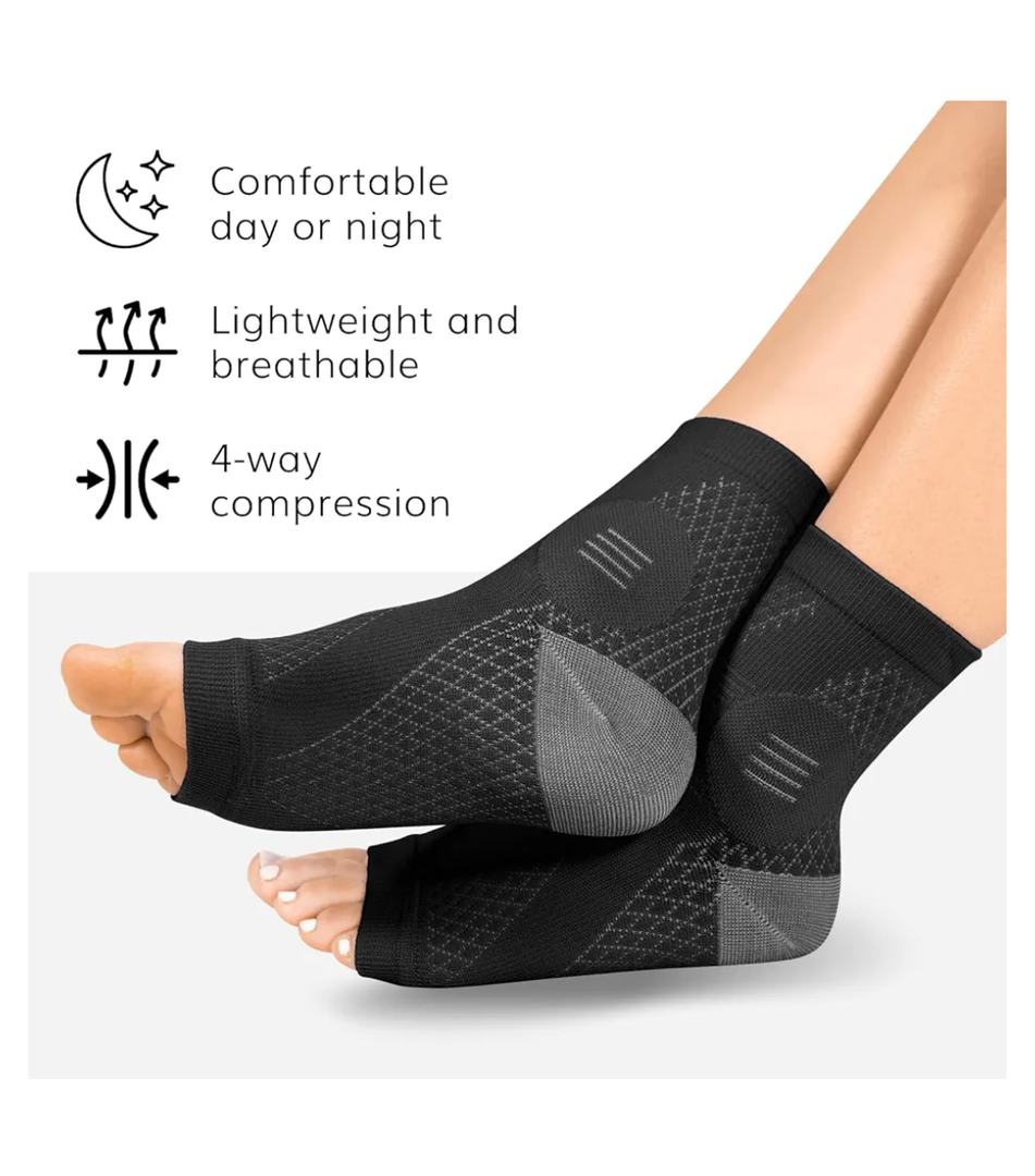 BraceAbility Neuropathy Socks (Pair) - Peripheral Neuritis Compression Diabetic Toeless Foot Sleeves for Nerve Damage Pain in Feet, Ankle Gout, Plantar Fasciitis Relief Brace for Men and Women (L - Black)