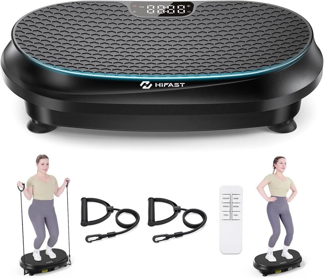 Curved Vibration Plate Exercise Machine, Vibrating Plate 400 lbs Capacity with 9 Auto Modes and 120 Adjustable Speeds, Large LED Display, Touch and Remote Control, Vibration Platform for Home (Black)