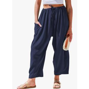 TARSE Women's Linen Wide Leg Pants Casual Loose Drawstring Summer Beach Travel Vacation Palazzo Harem Pants with Pockets XXXXL