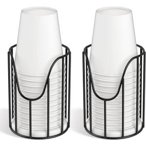 Luxspire Bathroom Cup Dispenser, 3-5oz Dixie Cup Dispenser, Metal Dixie Cup Holder, Disposable Paper Cup Holder for Bathroom, Cotton Pad Holder, Guest Bathroom Essentials, Black, 2 Pack