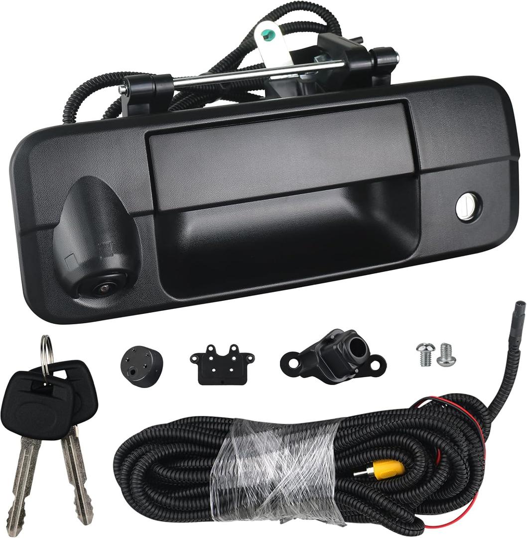 Backup Camera Tailgate Handle with Key Lock Cylinder Compatible with Toyota Tundra 2007-2013 Reverse View Rear Camera Liftgate Handle (Black)