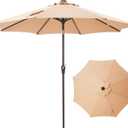 9FT Solar-Powered LED Patio Umbrella with Tilt Crank,Outdoor Market Umbrella with 32 Lights,Sunshade for Deck, Garden and Pool (Beige)