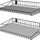 2 Pack Garage Wall Shelf, Garage Wall Mounted Shelving, Heavy Duty Floating Shelves With 4 Hooks, Loads 90 LBS Black Wall Shelves Mesh Storage Rack for Office, Basement, Wall Cabinet and Kitchen (Black-2Pack-B)