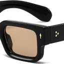 EYLRIM Thick Frame Square Sunglasses for Women Men Chunky Rectangle Sun Glasses Black Shades UV400 Protection (04 Black/Champagne)
