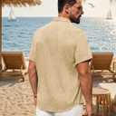 Alimens & Gentle Mens Linen Shirt Short Sleeve Button Down Shirt Casual Summer Beach Vacation Wedding Linen Texture Shirts