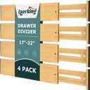 Lzerking Kitchen Drawer Dividers 4 Pack, Adjustable Bamboo Drawer Organizer, 17-22" Expandable Utensil Organizer for Kitchen, Dresser, Closet, Bedroom, Bathroom