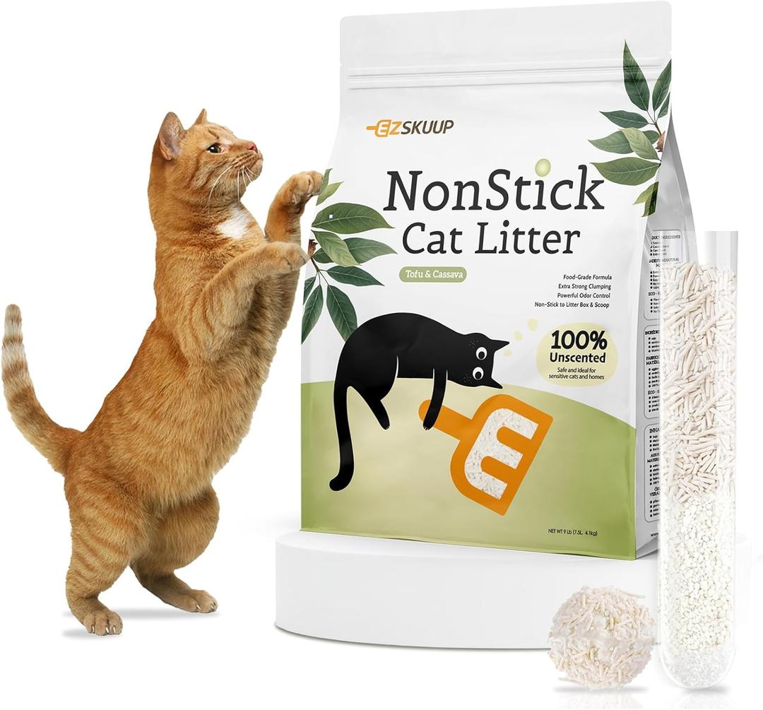 Non-Stick Ultra Clumping Tofu Cat Litter with Cassava, Odor Control Low Tracking Kitty Litter Pellets, Plant-Base Natural Ingredients Cat-Litter, Last Twice as Long as Clay Litter, 9lbs