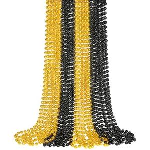SHAOQINLIN 12 PCS Gold Black New Year Beads Necklaces, 33'' New Year Eve Necklaces Round Beads Necklace Accessories for Happy New Year's Day, Halloween, Christmas, Carnival Party Favors