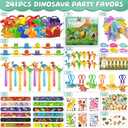 12 Pack Dinosaur Birthday Party Favors Decorations Supplies for Kids, Dino Theme Goodie Bags Fillers with Silicone Fidget Stretch Toys, 3D Dino Boxes, Bubble Wands, Hats, Slap Bracelets, Stickers