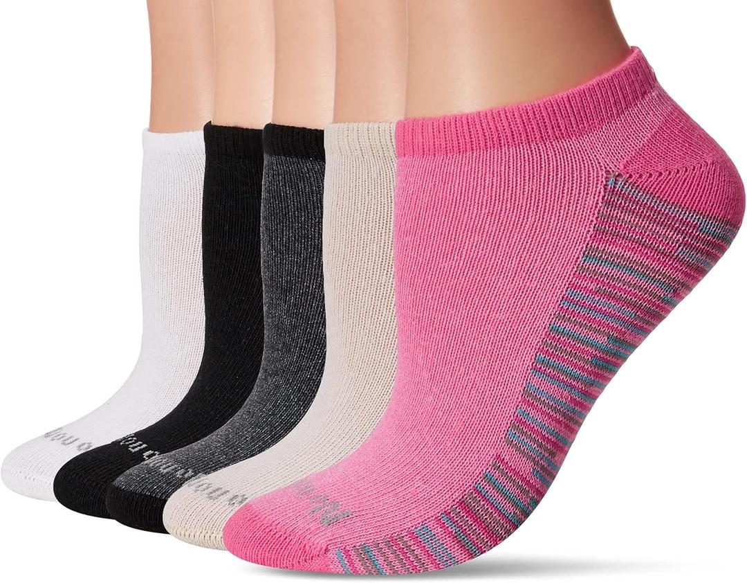 No nonsense womens Green Threads No Show Liner Sock, 12 Pair Pack (One Size, Assorted 1: Black/White/Pink/Tan)