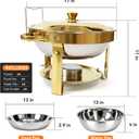 6QT Gold Chafing Dishes for Buffet, 304 Stainless Steel Food Pan with Lid, Round Chafing Dish Buffet Set of 4 Pack Food Warmer, Food Warmers for Parties Buffet Catering Events Dinners