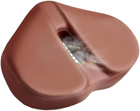 Noseless Brown Bike Seat Cushion for Men and Women Comfort - Extra Padded Wide Bicycle Seat, Oversized Comfortable Saddle for Peloton Bikes, Exercise Bikes, E-Bikes