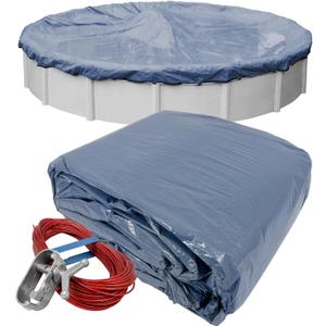 Pool Mate 28 ft Blue Winter Pool Cover for Above Ground Pools, 3 ft Overlap (31 ft Cover Size), Solid 7 x 7 Scrim, 2.2 oz/yd2, Style: 4628PM