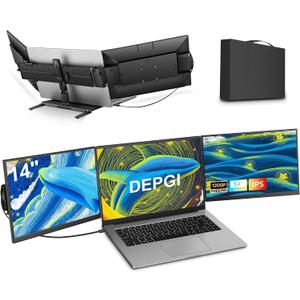 DEPGI 14" Laptop Screen Extender, 1200P FHD One Cable Connect Portable Triple Monitor, Dual Screen Monitor Fits 13"-17.3" Laptop with Stand for MacOS/Windows