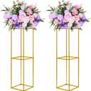 YALLOVE 2 Pcs 31.5 Inch Metal Flower Stand, Gold Centerpieces Vases Stand With Clear Acrylic Sheets, Geometric Display Rack for Wedding Party Decorations