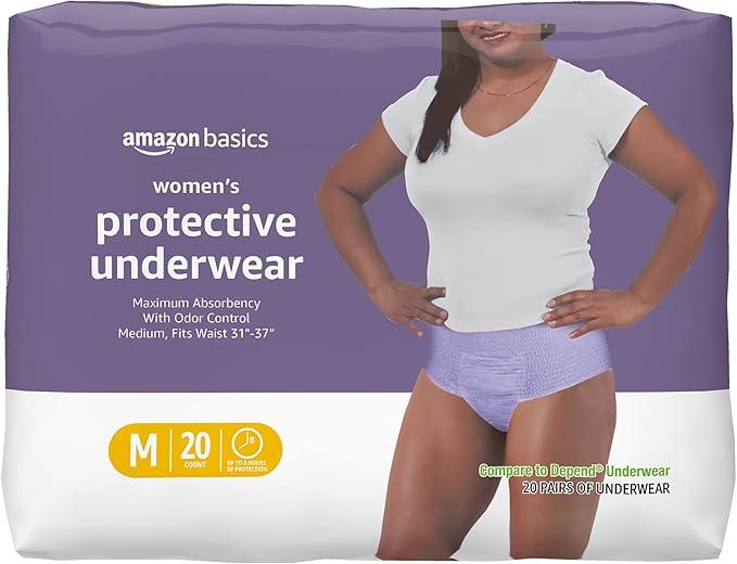 Amazon Basics Incontinence Underwear for Women, Protective, Disposable, Postpartum, Maximum Absorbency, Medium, Lavender, 60 Count (3 Packs of 20)