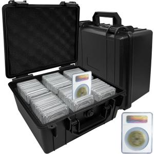 Graded Coin Storage Box, Graded Coin Slab Plastic Case Fits for 48 PCGS or NGC Slab Coin Holders, Organizer for Graded Coins Collection with Handle Removable Thick Foam Slots(Case Only)