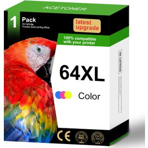 64XL Color Ink Cartridge Remanufactured for HP Ink 64 64 XL Ink Work for Envy Photo 7155 7120 6252 6255 7100 7158 7164 Tango Series Printer (1 Tri-Color)
