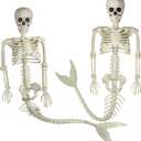 38 Inches Halloween Mermaid Skeleton, 2 Pcs Halloween Skeleton Mermaid with Posable Movable Jonints and SoftTail for Halloween Decoration Decor Spooky Scene Party Favors, White, MRYSKE-01