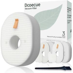 3 Pack Dcoecue Replacement for Shark Rocket Vacuum Filter HV300 HV301 HV302 HV303 HV305 HV307QB HV308Q HV310 HV450 and 1 Brush, Shark Replacement Filter Kit Part XFFV300, Vacuum Filter Replacement
