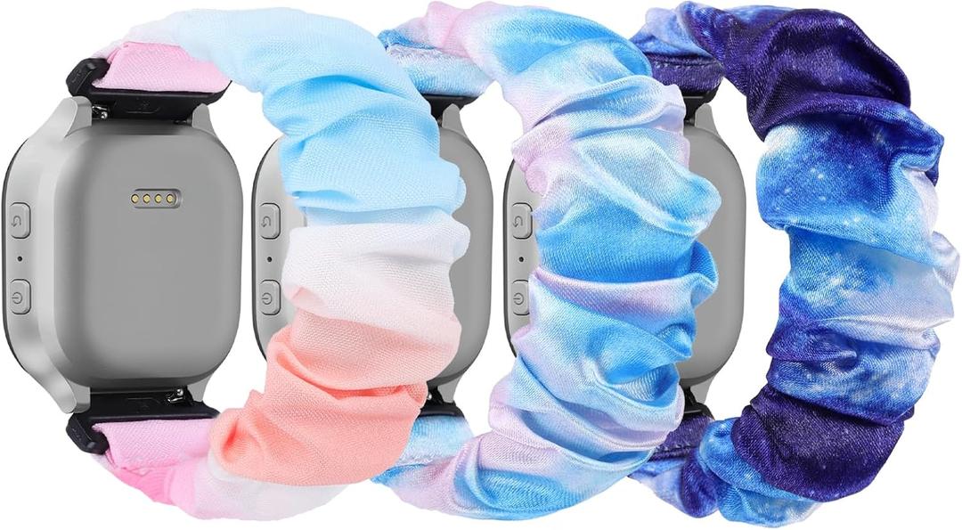 Scrunchie Bands Compatible with Gizmo Watch 3 2 1/ Gabb Watch 3 2 1 and SyncUP Kids Watch, Solo Loop 20mm Cute Stretchy Gizmo Watch Band for Kids Boys Girls (Colorful+PinkBlue+StarryBlue)
