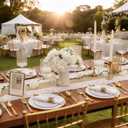 WDF Partyware 350Piece Gold Dinnerware Set for 50 Guests - Gold Plastic Plates with Disposable Cutlery - 50Dinner Plates-50Dessert Plates-50Pre Rolled Napkins with Silverware for Wedding/Mother's Day