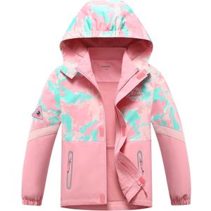 MGEOY Boys Girls Rain Jacket Lightweight Waterproof Hoded Fleece Lined Raincoat Windbreakers for Kids 170