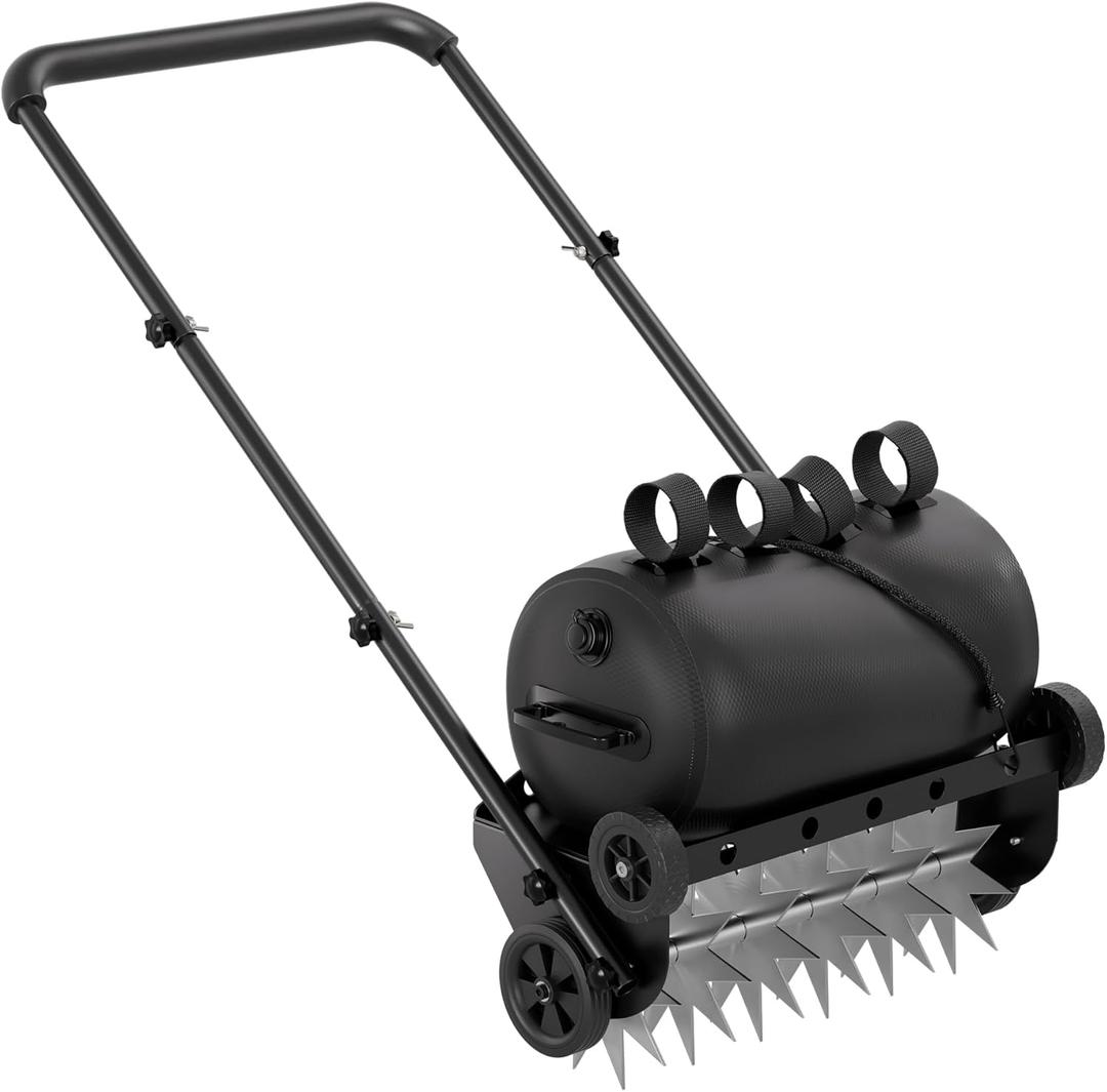 22.5-Inch Lawn Aerator with Weight Bag, Heavy Duty Push Spike Aerator with 4 Wheels, Aerator Lawn Tool with 42.2" Steel Handle, Manual Aerator Lawn Tool with Foam Armrests, for Lawn, Garden and Yard