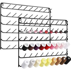 YBING Thread Holder Wall 2 Pack 54 Spools Thread Rack Wall Mount Embroidery Spool Thread Organizer Metal Sewing Thread Organizer with Hanging Tools for Quilting (black)