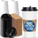 SNH Packing 100 Pack 16 oz Single Wall Disposable Coffee Cups with Lids and Sleeves Leak-Proof Hot Beverage Cups, Eco-Friendly To Go Paper Cups, Sturdy, Insulated, Compostable White Coffee Cups