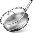 Stainless Steel Pan with Lid,12 Inch Stainless Steel Frying Pan,Tri-Ply Stainless Steel Skillet,Steel Pan for Cooking,PFOA&PTFE Free,Dishwasher and Oven Safe,Induction&All Stove Compatible