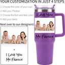 Personalized 40oz Tumbler with Handle and Straw - Custom Your Picture Name Logo Text on Insulated Stainless Steel Travel Cup, Leak-Proof 2-in-1 Lid, Gifts for Mom Dad Friends, Magenta