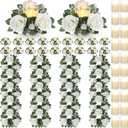 Yunlly 20 Pcs Rose Candle Rings with Flameless Candles Sets, Artificial Flower Eucalyptus Wedding Centerpiece 3 Inch Pillar Candleholders Wreaths for Wedding Party Mother's Day (White)