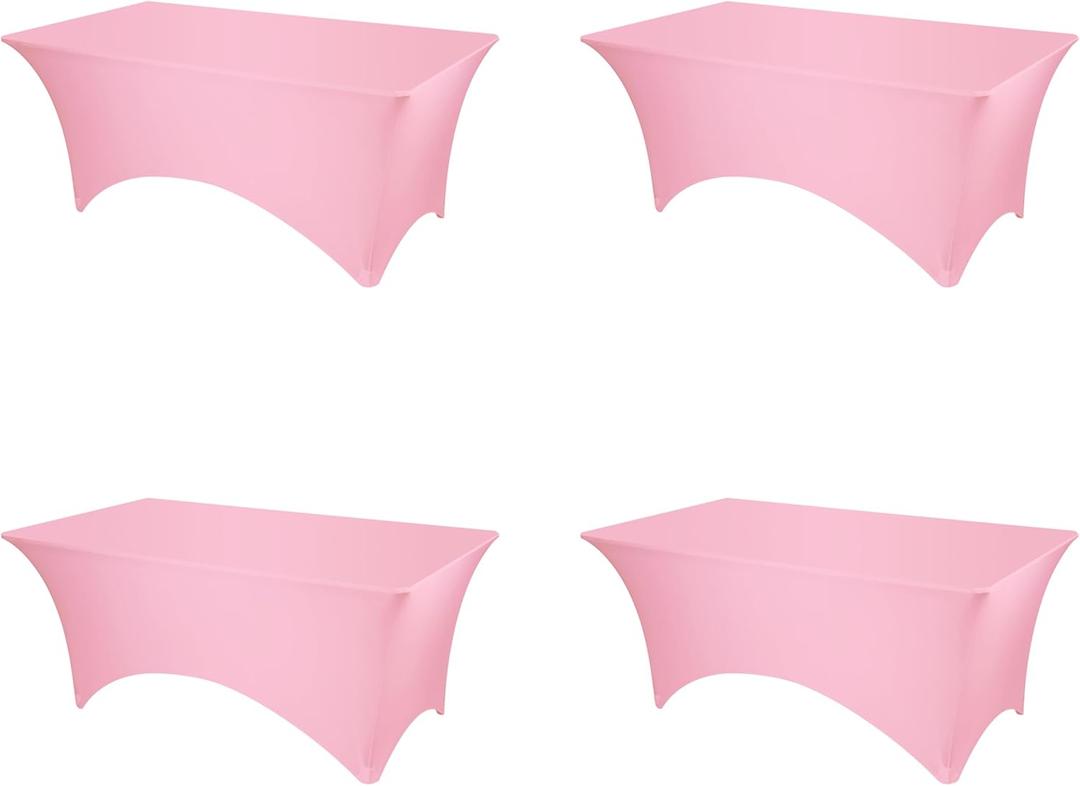 BRILLMAX 4 Pack Black Spandex Table Covers for 6 Ft Rectangle Tables - 180 GSM Thick Stretch Tablecloth Fitted, Reinforced Foot Pockets, Wrinkle Free Cloth for Wedding Banquet Party Trade Show