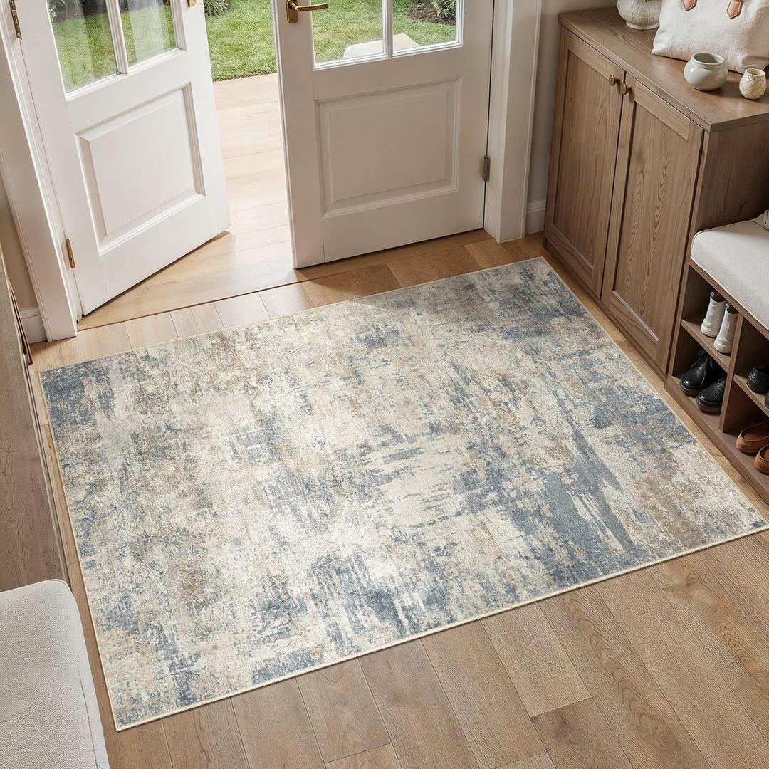 cotiled 3x5 Area Rug for Living Room Large Modern Neutral Abstract Rugs Washable Nonslip Backing Soft Carpet for Bedroom Dining Room Office Decor Light Blue