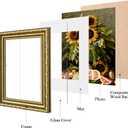 eletecpro 8x10 Picture Frames Set of 4, Gold Frames 8 x 10 with Glass Cover, Vintage Photo Frame Displays 5x7 Photo with Mat or 8x10 without Mat for Tabletop or Wall Decor, Gold