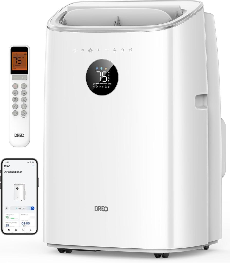 DREO Portable Air Conditioner 318S, 8000 BTU ASHRAE (5000 BTU DOE) Smart AC Unit for Bedroom with Drainage-free Cooling, Fan&Dehumidifier 3 in 1, APP/Voice/Remote, Quiet Standing AC for Room Indoors
