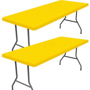 Moosfor Spandex 8 Foot Rectangle Table Cloth 2 Pack, Elastic Fitted Tablecloths for Picnic, Stretch Washable Patio Table Cover for Outdoor, Camping, Banquet and Parties (Yellow, 30"x96")