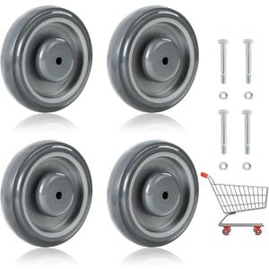 NATGAI 4 Pack Shopping Cart Replacement Wheels Kit, 5" Diameter 1.2" width 5/16 Bore Noiseless Shopping Cart Wheels with Axles Bolts 4 sets, Total 1000 Lbs (Grey)