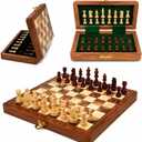 Crafted Chess Art- 7" Magnetic Wooden Chess Set for Adults & Kids with Handmade Pieces, Folding Portable Travel Unique Chess Set Game for Tournament Professional Beginner (Acacia & Maple Wood)