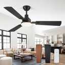 52 Inch Ceiling Fan with Light, 3 Blade LED Ceiling Fans with Remote, Quiet Reversible DC Motor, Dual Finish Blades, Farmhouse Ceiling Fans for Indoor&Outdoor, Bedroom, Kitchen (Black)